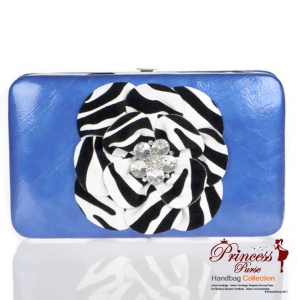 Designer Inspired Zebra Print Flower Wallet w/ Rhinestone Accent